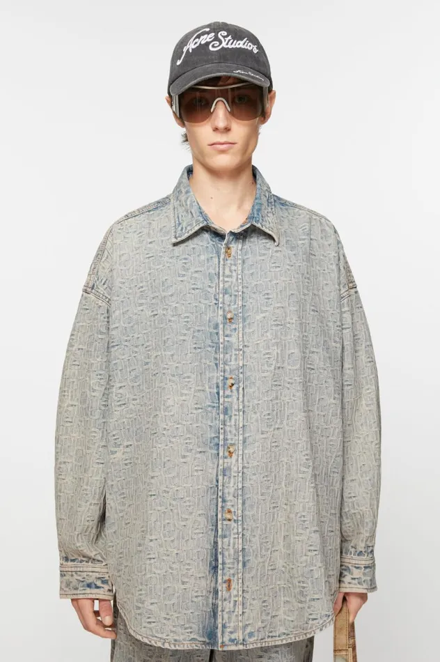 Acne Studios Monogram Denim Shirt 8211 Relaxed Fit Bluebeige Men Shirts