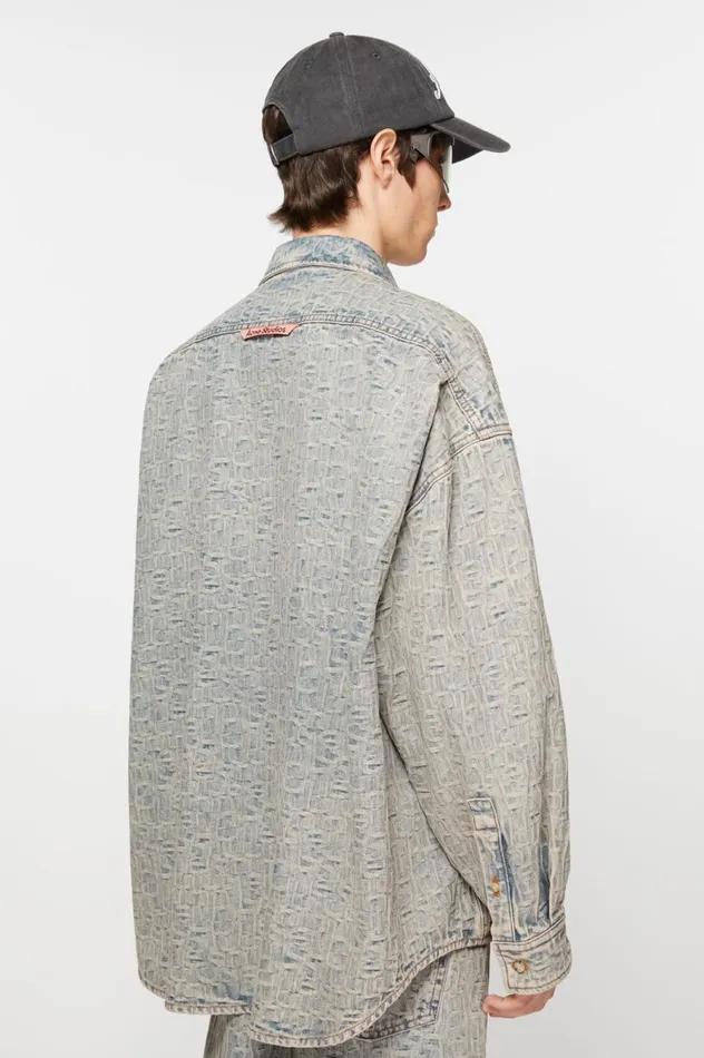 Acne Studios Monogram Denim Shirt 8211 Relaxed Fit Bluebeige Men Shirts