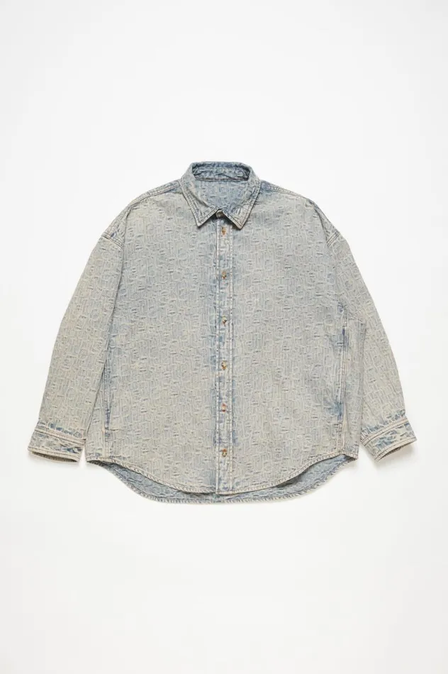 Acne Studios Monogram Denim Shirt 8211 Relaxed Fit Bluebeige Men Shirts