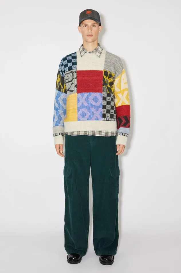 Acne Studios Patchwork Crew Neck Jumper Cornflower Bluemulti Men Knitwear