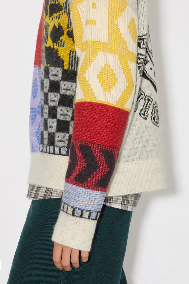 Acne Studios Patchwork Crew Neck Jumper Cornflower Bluemulti Men Knitwear