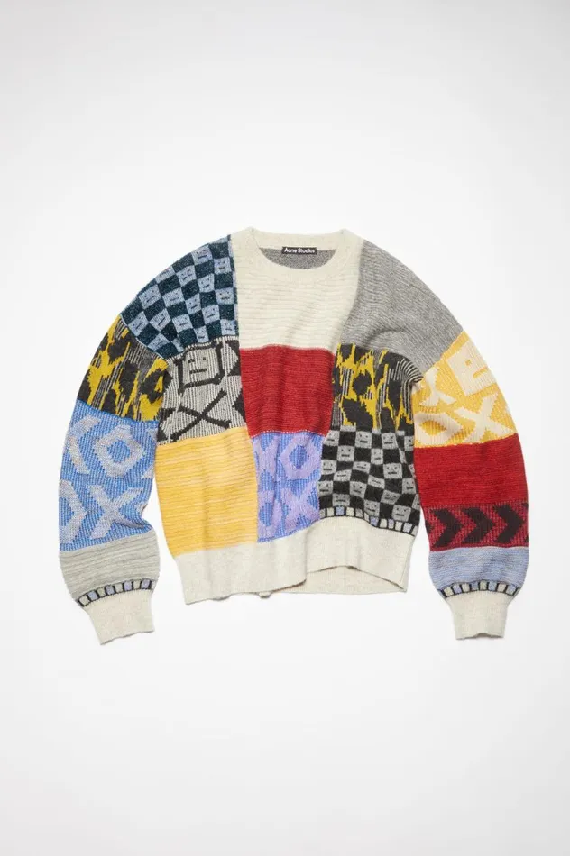 Acne Studios Patchwork Crew Neck Jumper Cornflower Bluemulti Men Knitwear