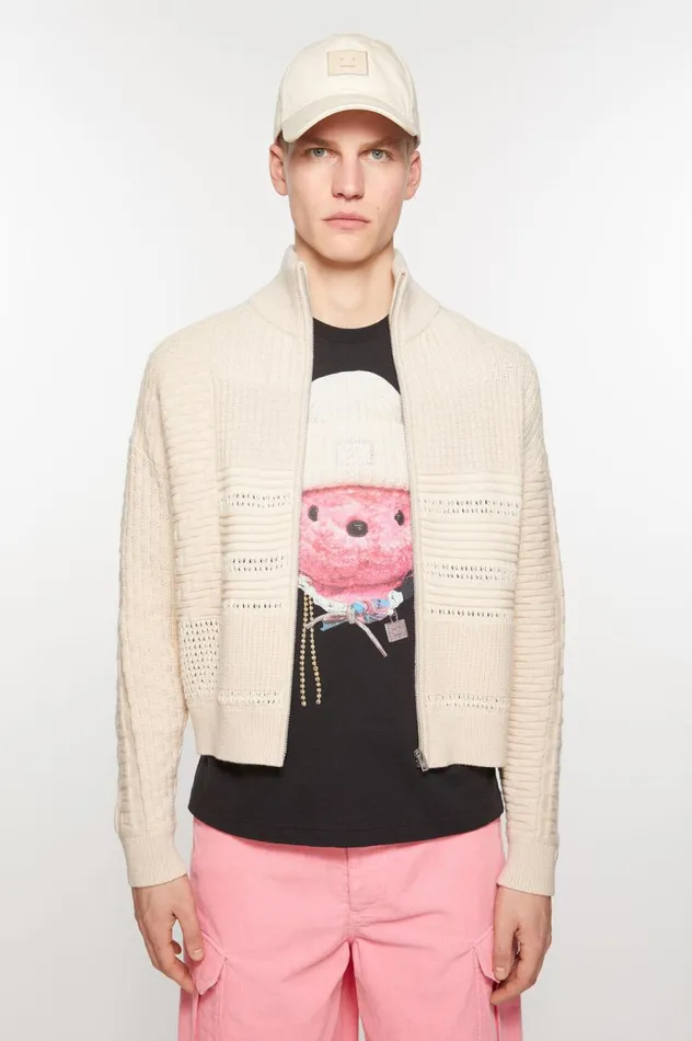 Acne Studios Patchwork Knit Cardigan Oatmeal Melange Men Knitwear