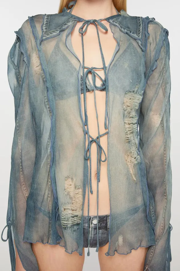 Acne Studios Print Blouse Denim Blue Women Shirts and Blouses