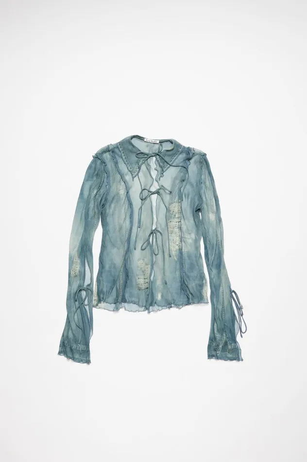 Acne Studios Print Blouse Denim Blue Women Shirts and Blouses
