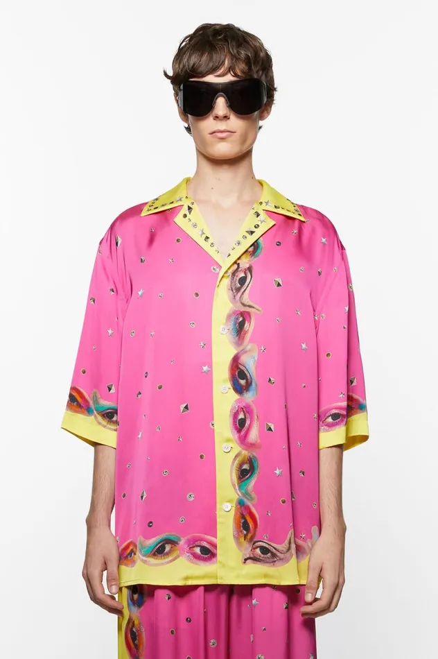 Acne Studios Printed Buttonup Shirt Fuchsia Pink Women Shirts and Blouses