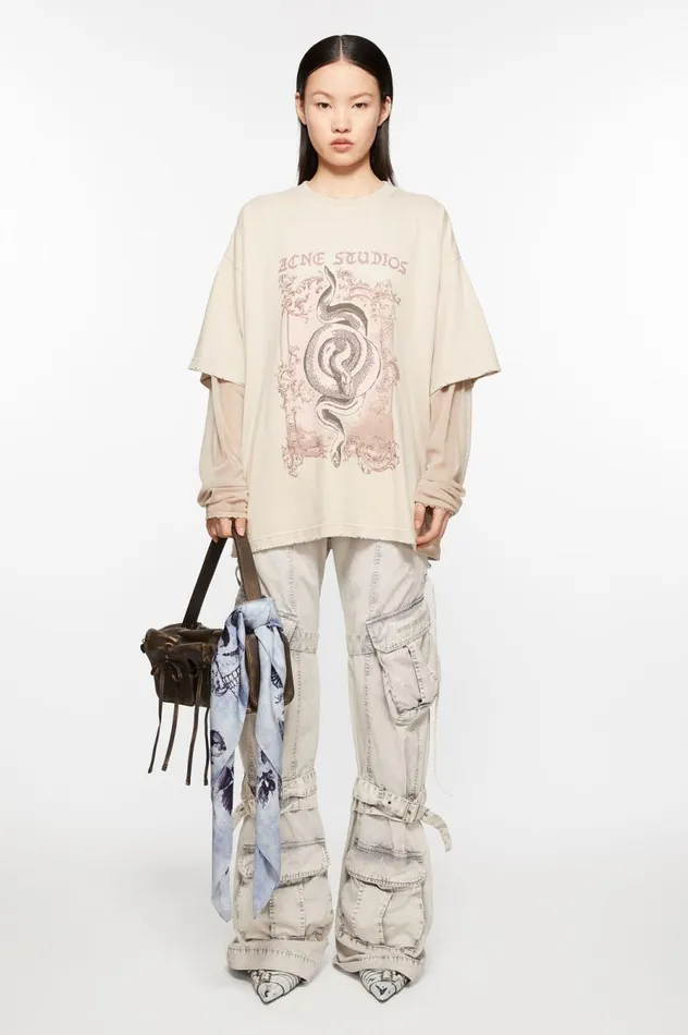 Acne Studios Printed Silk Scarf Denim Blue Men Scarves