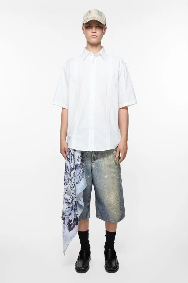 Acne Studios Printed Silk Scarf Denim Blue Men Scarves