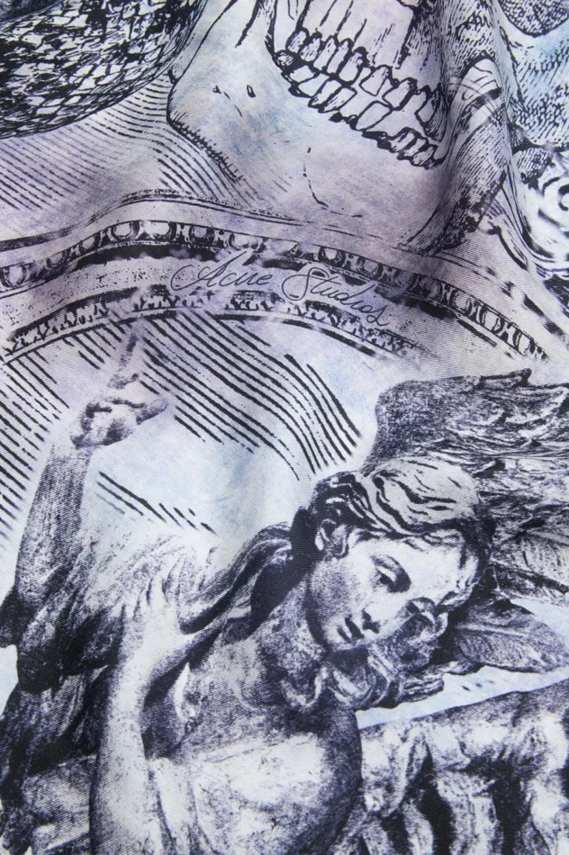 Acne Studios Printed Silk Scarf Denim Blue Men Scarves