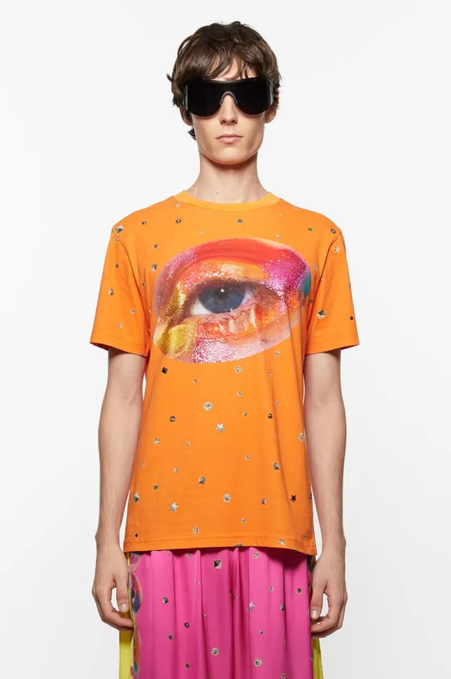 Acne Studios Printed Tshirt Bright Orange Women Tshirts