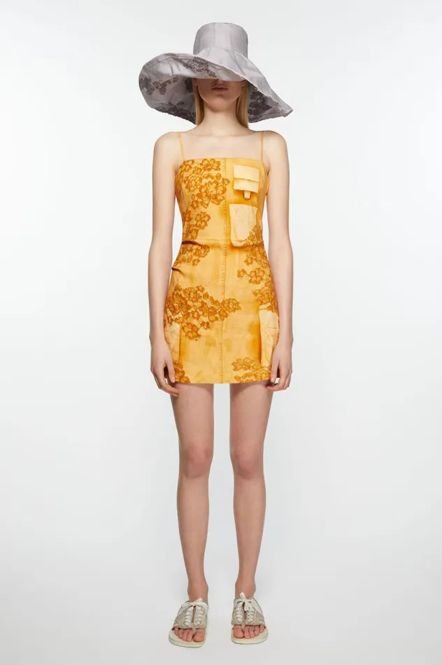 Acne Studios Strap Dress Trompe L039oeil Print Faded Orange Women Dresses
