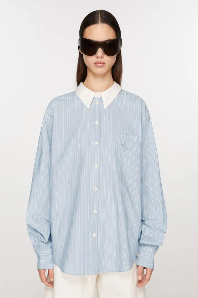 Acne Studios Stripe Buttonup Shirt Bluewhite Women Shirts and Blouses