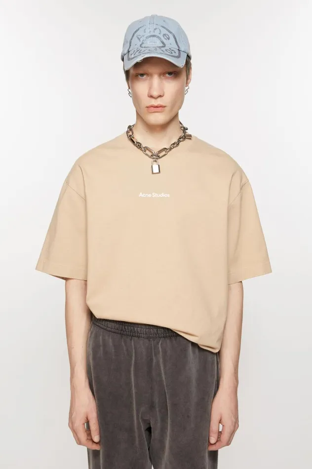 Acne Studios Tshirt Stamp Logo 8211 Relaxed Fit Wheat Beige Men Tshirts
