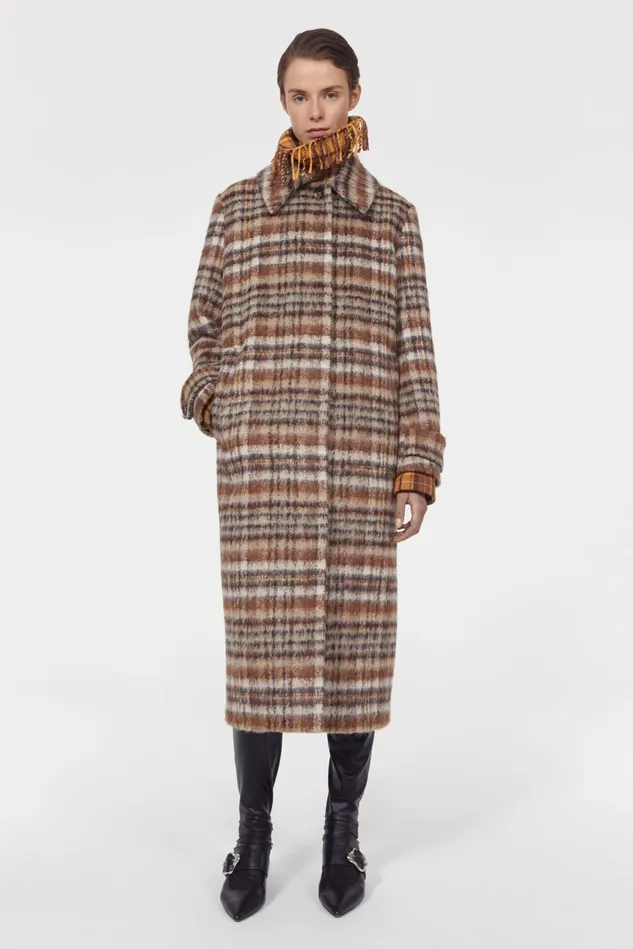 Aida Brushed Check Coat Brown Women Rodebjer Outerwear