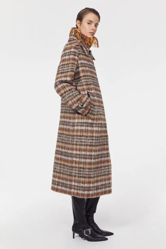 Aida Brushed Check Coat Brown Women Rodebjer Outerwear