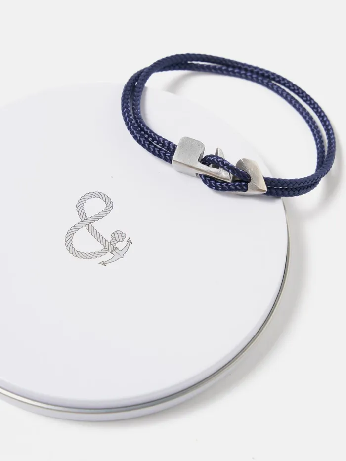 Anchor and Crew Brixham Bracelet In Navy Blue Rope925 Silver Men Universal Works Jewellery