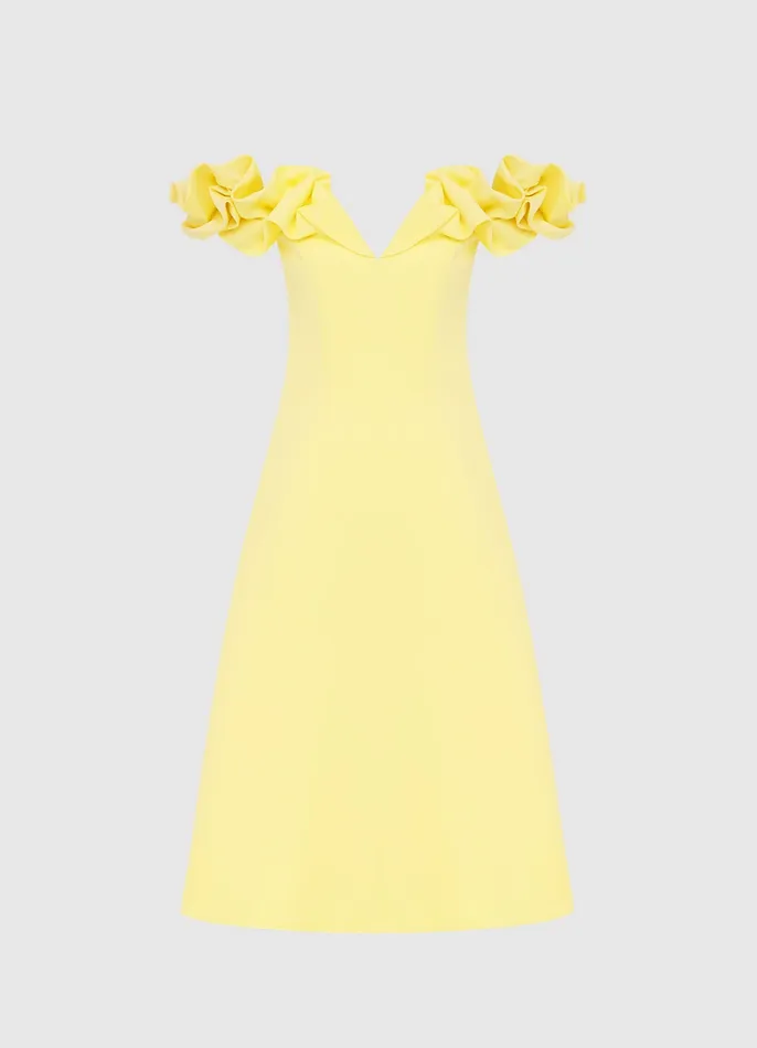 Annie Off Shoulder Frill Midi Dress 8211 Sorbet Yellow Dresses and Jumpsuits LEO LIN Women Annie Off Shoulder Frill Midi Dress 8211 Sorbet Yellow Dresses and Jumpsuits LEO LIN Women