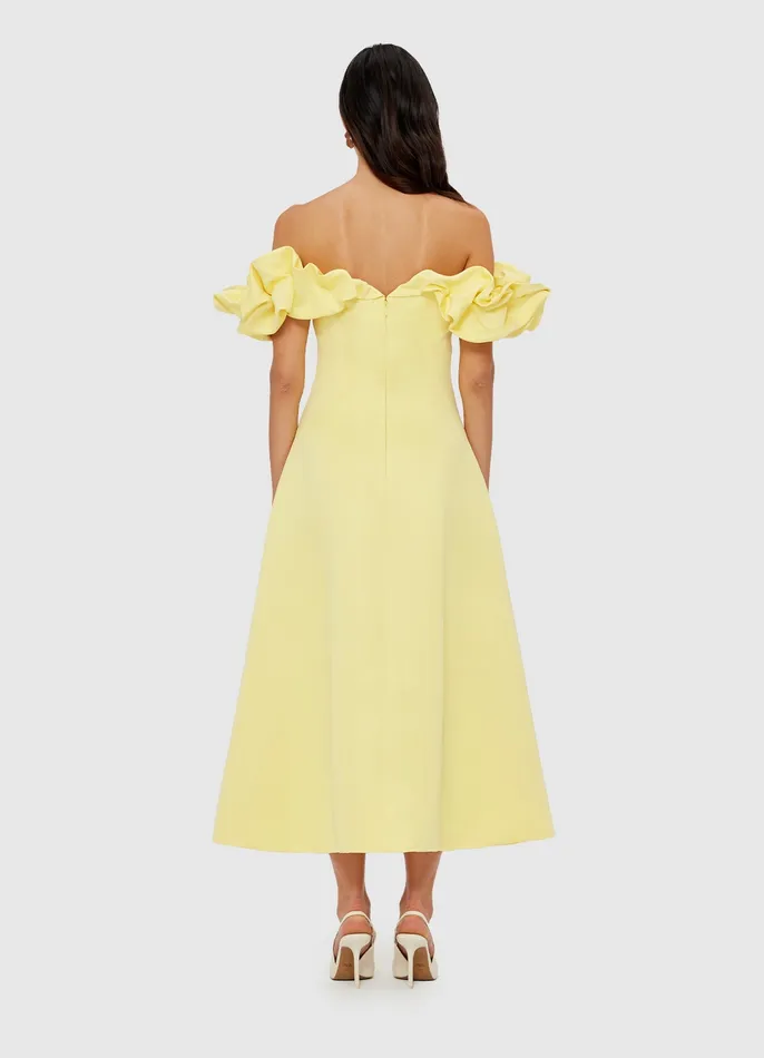 Annie Off Shoulder Frill Midi Dress 8211 Sorbet Yellow Dresses and Jumpsuits LEO LIN Women