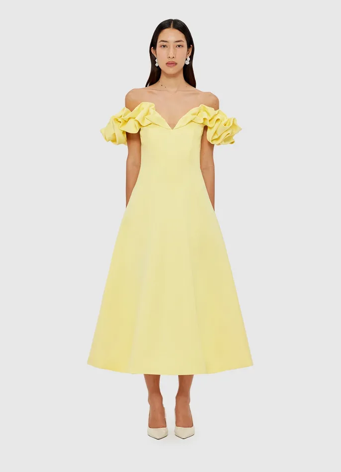 Annie Off Shoulder Frill Midi Dress 8211 Sorbet Yellow Dresses and Jumpsuits LEO LIN Women