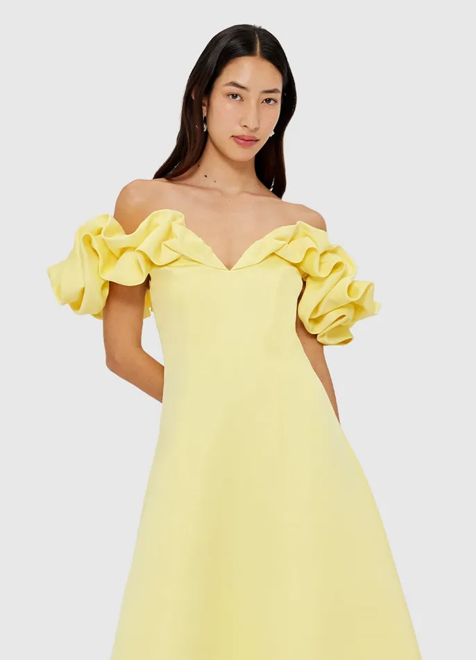 Annie Off Shoulder Frill Midi Dress 8211 Sorbet Yellow Dresses and Jumpsuits LEO LIN Women