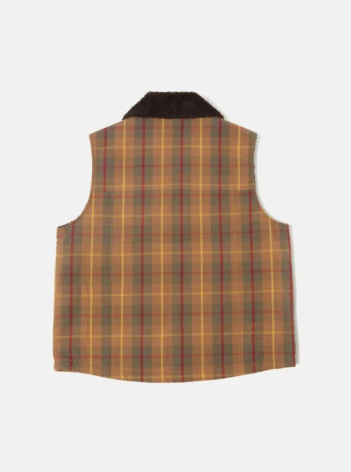 Atlas Gilet In Cinnamon British Drywax Check Men Universal Works Waistcoats and Gilets