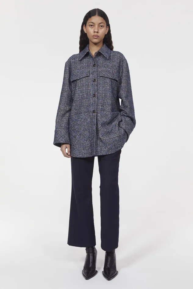 Avril Boucle Check Blazer Utility Blue Women Rodebjer Sets and Suits