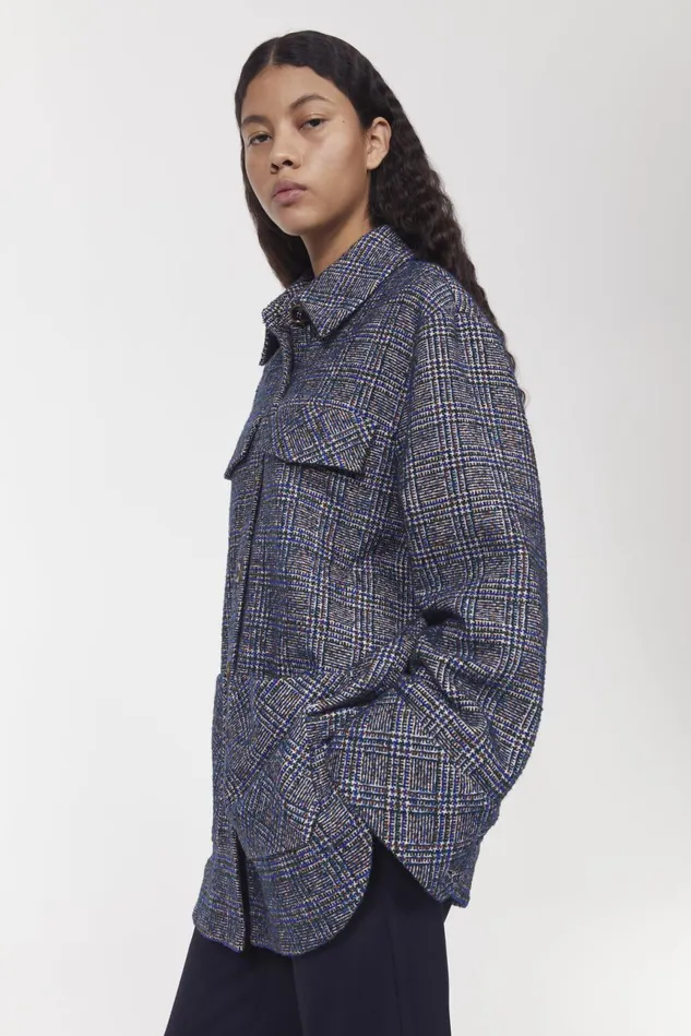 Avril Boucle Check Blazer Utility Blue Women Rodebjer Sets and Suits