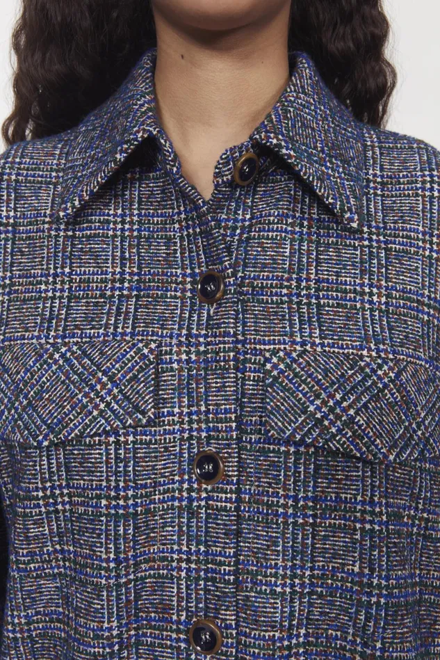 Avril Boucle Check Blazer Utility Blue Women Rodebjer Sets and Suits