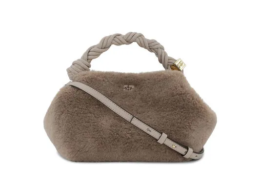 Bags GANNI Top Handle Light Grey Fluffy Small Bou Bag Oyster Gray
