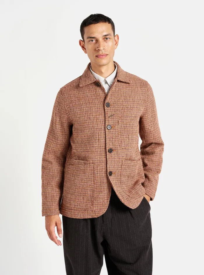 Bakers Jacket In Rust Harris Tweed Plaid Men Universal Works Coats and Outerwear