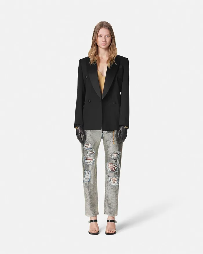Blazer and Jackets Women Versace Grain De Poudre StraightFit Masculine Blazer Black
