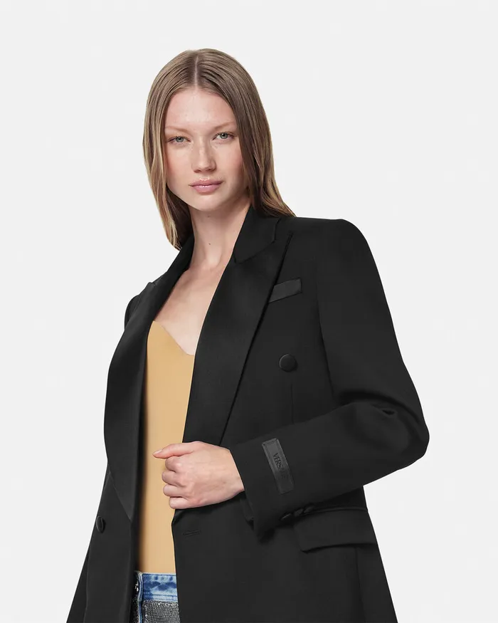 Blazer and Jackets Women Versace Grain De Poudre StraightFit Masculine Blazer Black