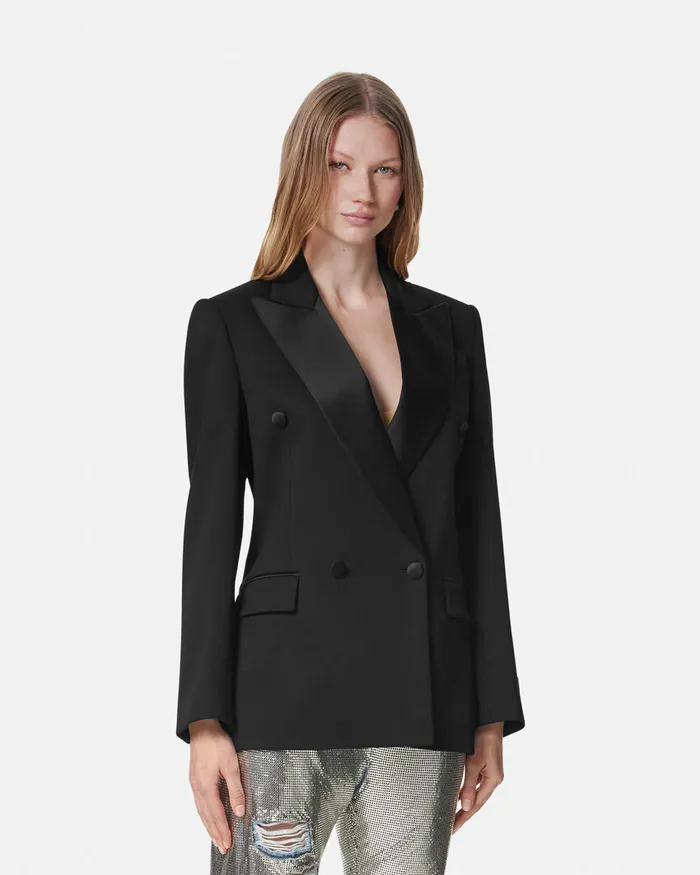 Blazer and Jackets Women Versace Grain De Poudre StraightFit Masculine Blazer Black