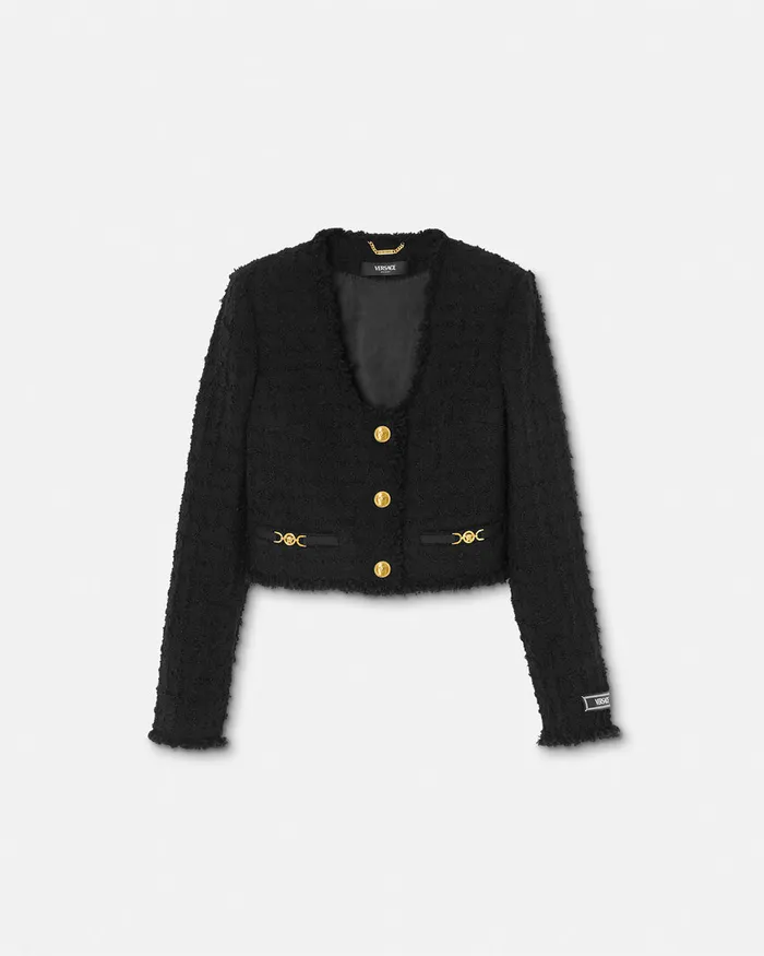 Blazer and Jackets Women Versace Heritage Tweed Crop Cardigan Jacket Black