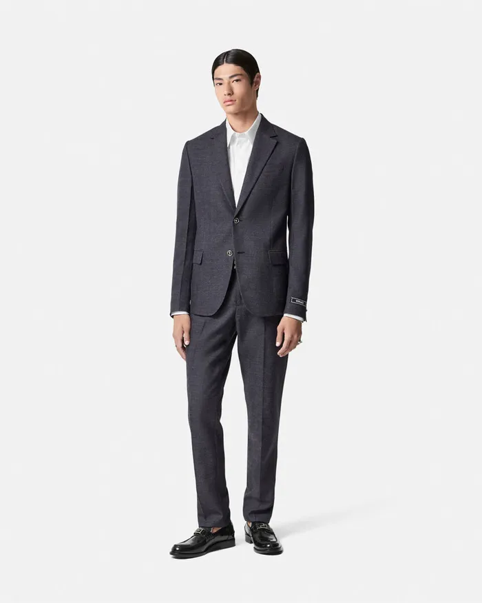 Blazers and Suits Men Versace Herringbone Wool Formal Pants Gray