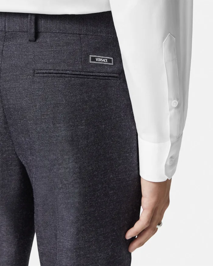 Blazers and Suits Men Versace Herringbone Wool Formal Pants Gray