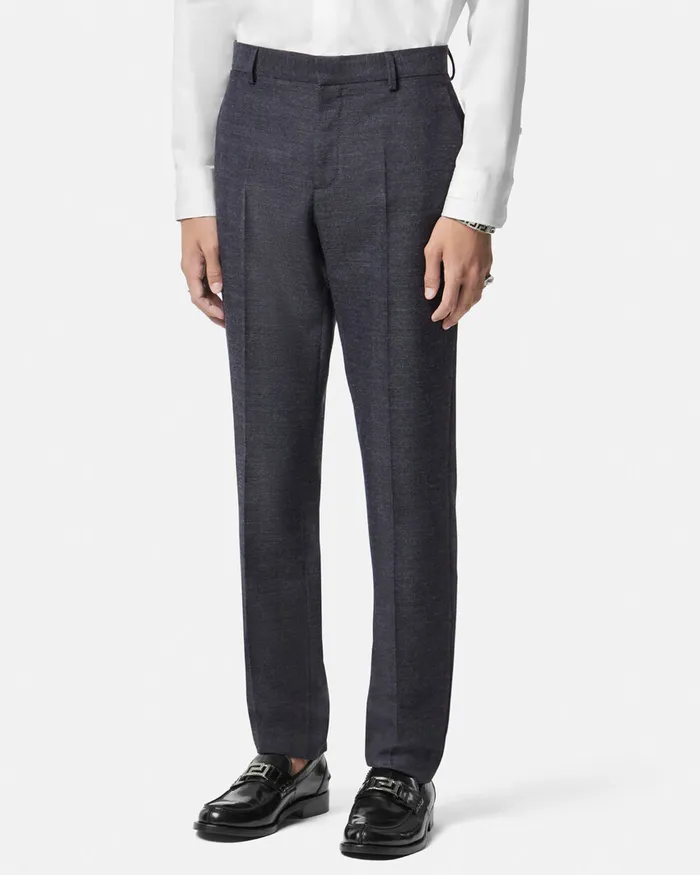 Blazers and Suits Men Versace Herringbone Wool Formal Pants Gray