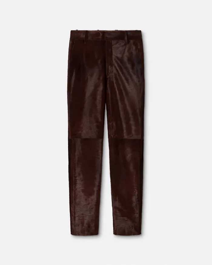 Blazers and Suits Men Versace PonyEffect Leather Pants Brown