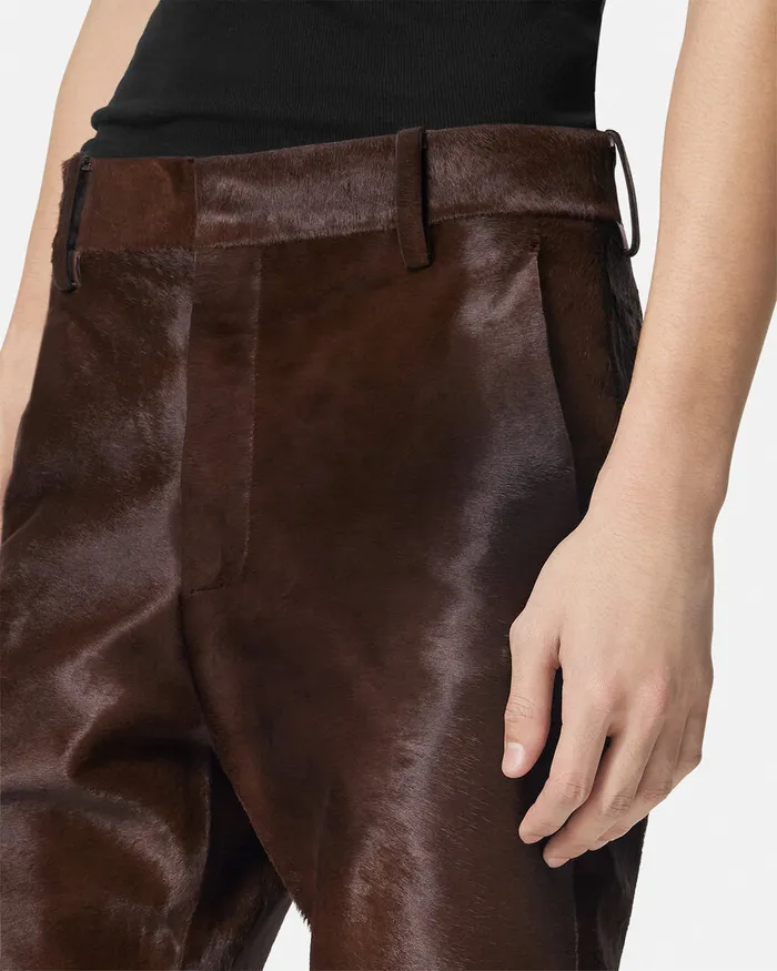 Blazers and Suits Men Versace PonyEffect Leather Pants Brown