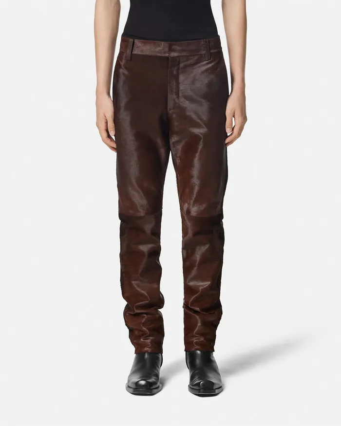 Blazers and Suits Men Versace PonyEffect Leather Pants Brown