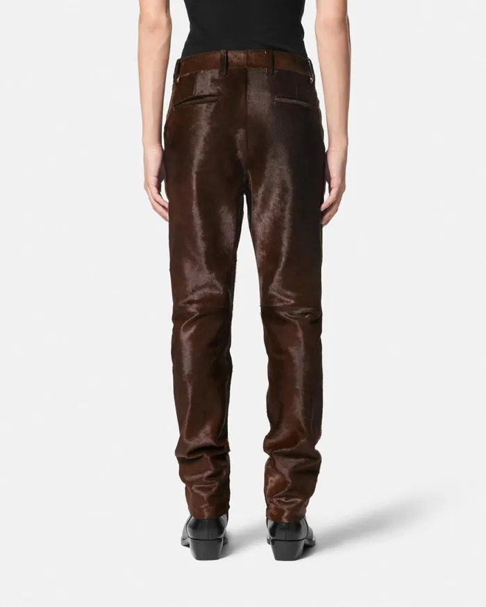 Blazers and Suits Men Versace PonyEffect Leather Pants Brown
