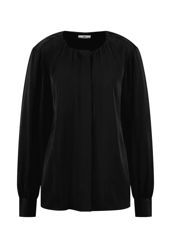 Blouses Women FYNCHHATTON Viscose Blouse With A Round Neckline Modern Plumblack