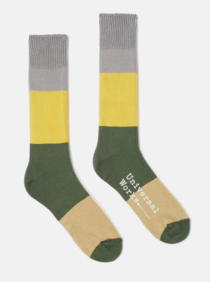 Bold Stripe Sock In GreyGold Cotton Men Universal Works Socks