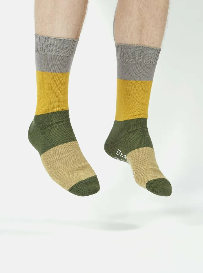 Bold Stripe Sock In GreyGold Cotton Men Universal Works Socks