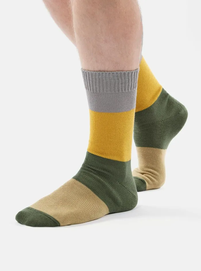 Bold Stripe Sock In GreyGold Cotton Men Universal Works Socks