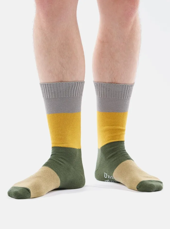 Bold Stripe Sock In GreyGold Cotton Men Universal Works Socks