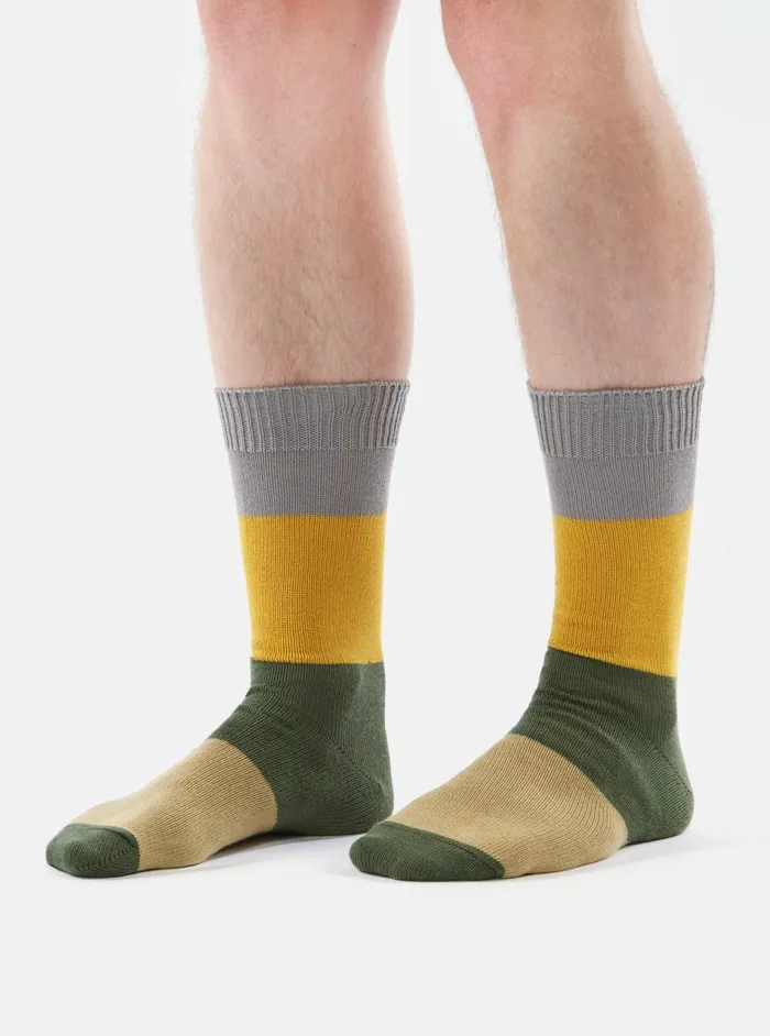 Bold Stripe Sock In GreyGold Cotton Men Universal Works Socks