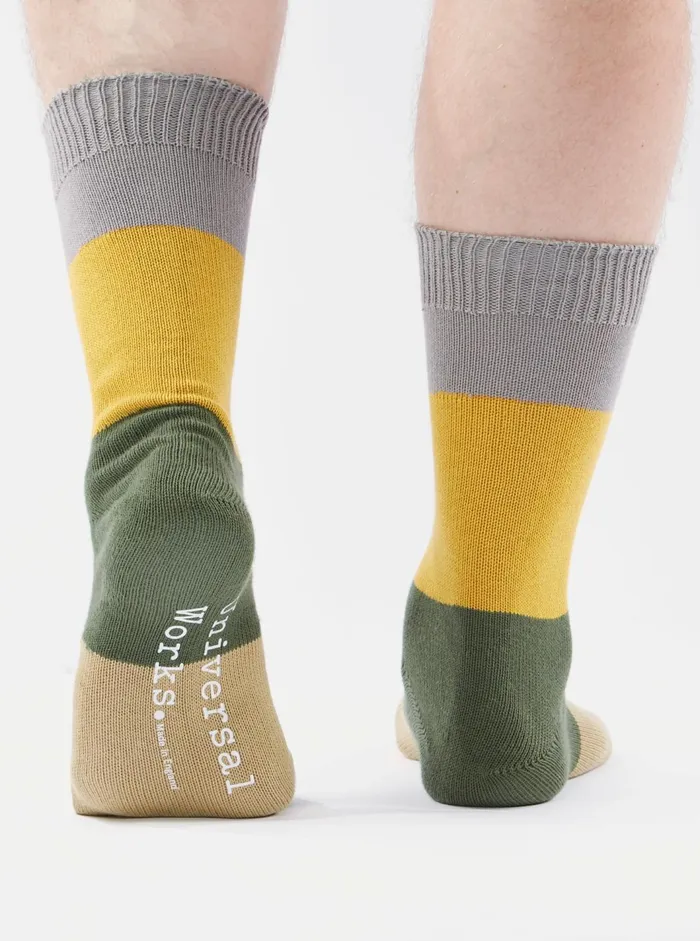 Bold Stripe Sock In GreyGold Cotton Men Universal Works Socks