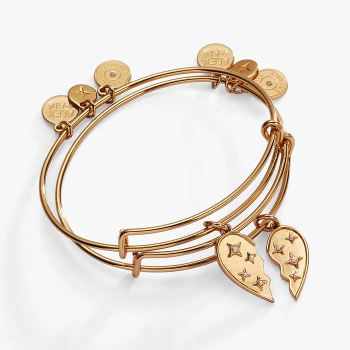 Bracelets Women Alex And Ani Broken Heart Bff Bangle Set Of 2 Gold