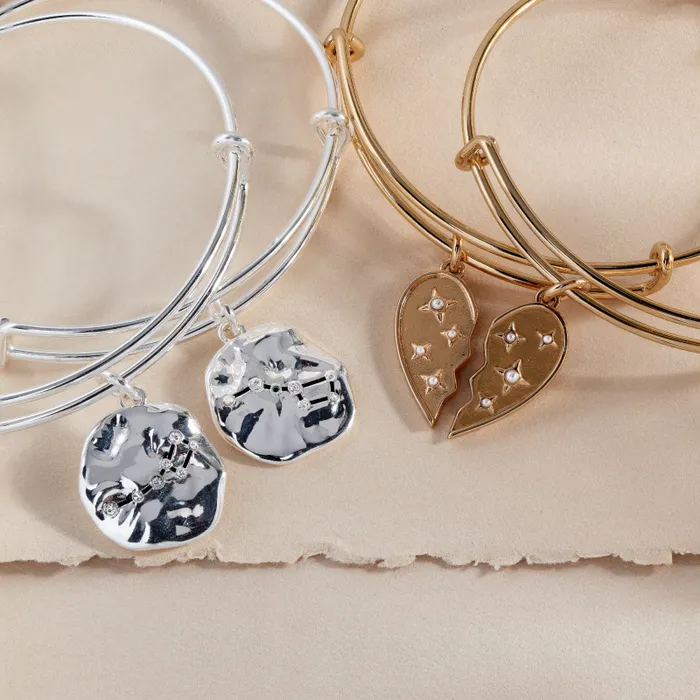 Bracelets Women Alex And Ani Broken Heart Bff Bangle Set Of 2 Gold